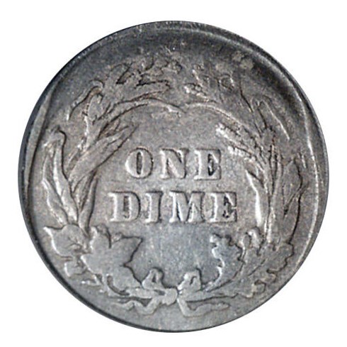 Off-center struck 1905 Barber dime showing the design shifted with a crescent of blank metal visible on one side